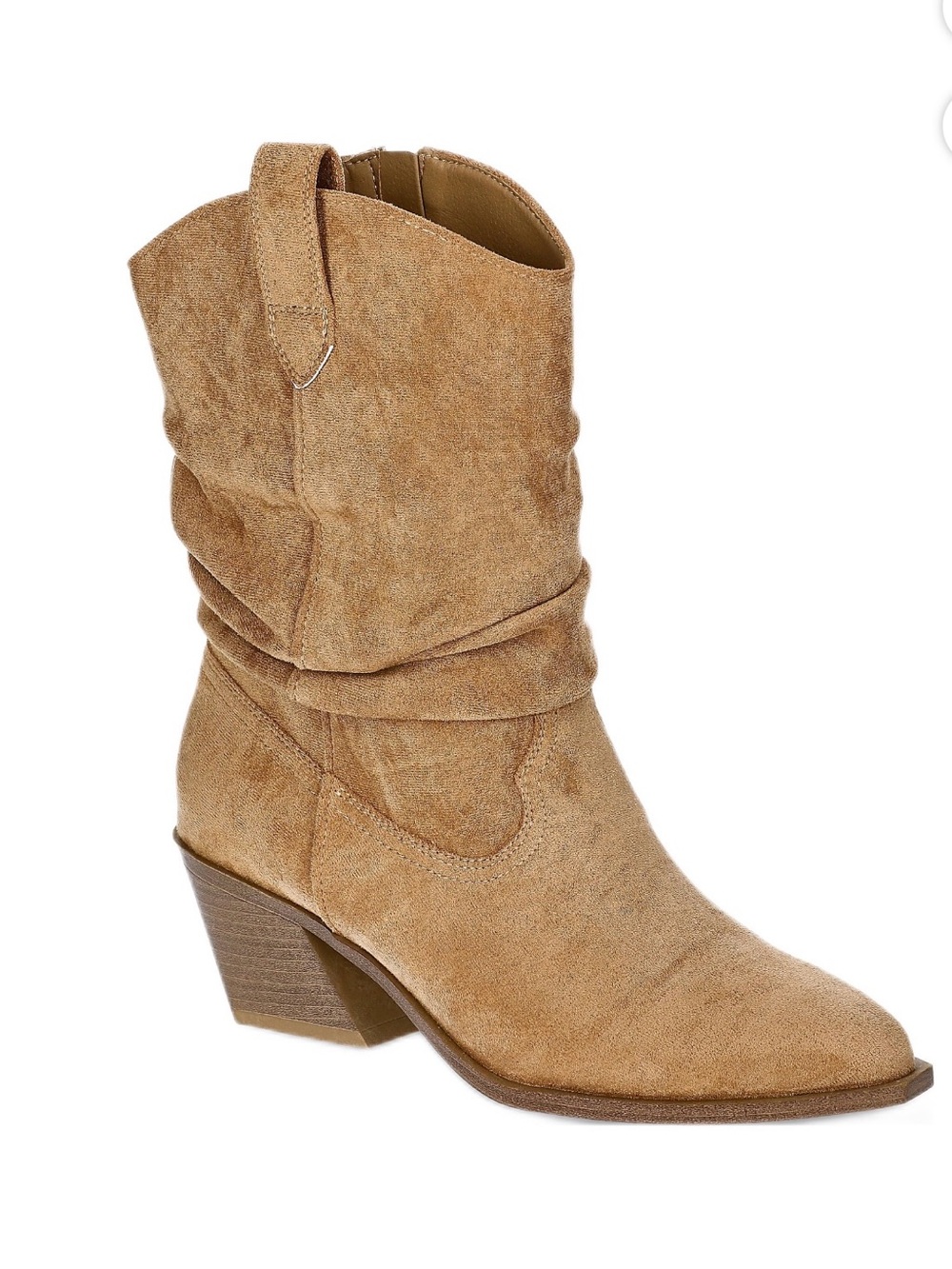 Suede Slouch Western Ankle Boot — Tan size 9